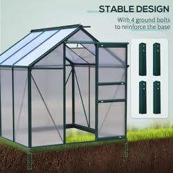 Outsunny 6x6ft Walk-In Polycarbonate Greenhouse Plant Grow Galvanized Aluminium - Additional view 5