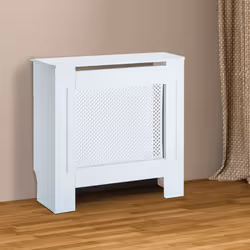 Wooden Grill Radiator Cover | White Heater Cabinet - Small