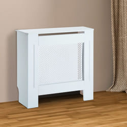 Wooden Grill Radiator Cover | White Heater Cabinet - Small