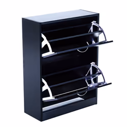 Homcom Wooden Shoe Storage Cabinet 2 Tier Drawers Footwear - Black