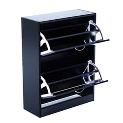 Homcom Wooden Shoe Storage Cabinet 2 Tier Drawers Footwear - Black