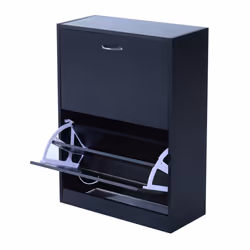 Homcom Wooden Shoe Storage Cabinet 2 Tier Drawers Footwear - Black - Additional view 4
