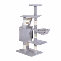 Pawhut Cat Tree Kitten Scratching Post Play House Pet Furniture - Grey