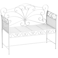 Outsunny Garden Bench Outdoor Furniture 2 Seater Park Seating w/ Backrest White