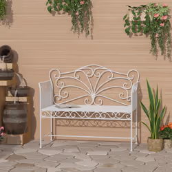Outsunny Garden Bench Outdoor Furniture 2 Seater Park Seating w/ Backrest White
