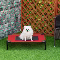 Pawhut Pet Raised Bed Elevated Cool Cot Home Camping Basket Breathable M Red