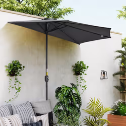 Outsunny 3(m) Half Round Parasol Garden Sun Umbrella Metal w/ Crank Grey