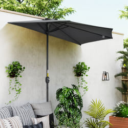 Outsunny 3(m) Half Round Parasol Garden Sun Umbrella Metal w/ Crank Grey