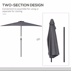 Outsunny 3(m) Half Round Parasol Garden Sun Umbrella Metal w/ Crank Grey