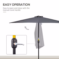 Outsunny 3(m) Half Round Parasol Garden Sun Umbrella Metal w/ Crank Grey