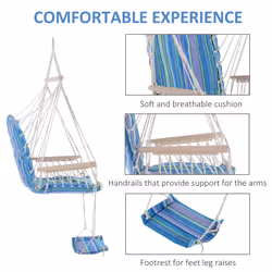 Outsunny Garden Hammock w/ Footrest Armrest Patio Swing Seat Hanging Rope Blue - Additional view 4
