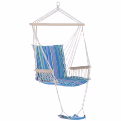 Outsunny Garden Hammock w/ Footrest Armrest Patio Swing Seat Hanging Rope Blue - Additional view 8