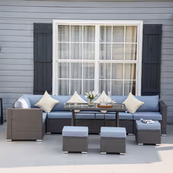 Outsunny 10 Pieces Rattan Sofa Set Table Stool Cushion Conservatory Wicker