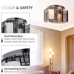 HOMCOM Flush Mount Ceiling Light w/ Wire Drawing Lampshade Chrome Finish Black - Additional view 10