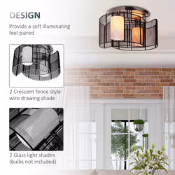 HOMCOM Flush Mount Ceiling Light w/ Wire Drawing Lampshade Chrome Finish Black - Additional view 11