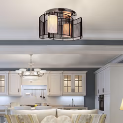HOMCOM Flush Mount Ceiling Light w/ Wire Drawing Lampshade Chrome Finish Black