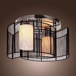 HOMCOM Flush Mount Ceiling Light w/ Wire Drawing Lampshade Chrome Finish Black - Additional view 6