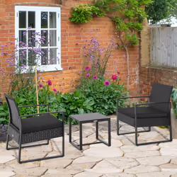 Outsunny 3 Pieces Rattan Patio Bistro Set 2 Chairs Coffee Side Table Set, Black