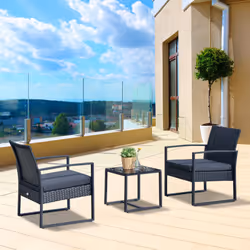 Outsunny 3 Pieces Rattan Patio Bistro Set 2 Chairs Coffee Side Table Set, Black