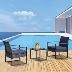 Outsunny 3 Pieces Rattan Patio Bistro Set 2 Chairs Coffee Side Table Set, Black