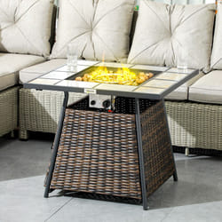 Outsunny Rattan Fire Pit Table, Outdoor Square Fire Table w/ Control Panel