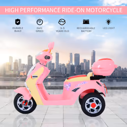 HOMCOM Electric Ride on Toy Car Kids Motorbike Children Battery Tricycle Pink