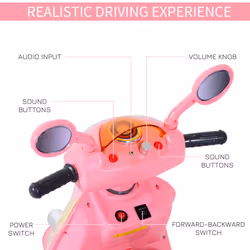 HOMCOM Electric Ride on Toy Car Kids Motorbike Children Battery Tricycle Pink
