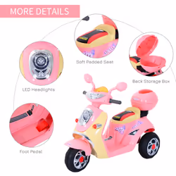 HOMCOM Electric Ride on Toy Car Kids Motorbike Children Battery Tricycle Pink - Additional view 5