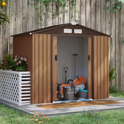 Outsunny 7 x 4ft Garden Shed Storage w/ Foundation Kit, Vents, Light Brown