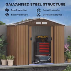 Outsunny 7 x 4ft Garden Shed Storage w/ Foundation Kit, Vents, Light Brown