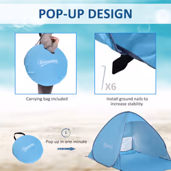 Outsunny 2-3 Person Pop up Tent Instant Camping Tent Sun Shade Shelter, Blue