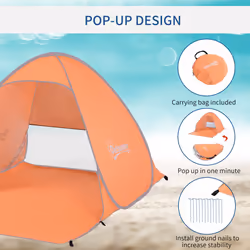 Outsunny 2-3 Person Pop up Tent Instant Camping Tent Sun Shade Shelter, Orange