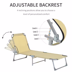 Outsunny Camping Cot Picnic Sun Lounger Portable Folding Chaise Chair Patio