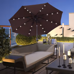 Outsunny Garden Parasol Outdoor Tilt Sun Umbrella LED Light Hand Crank Brown
