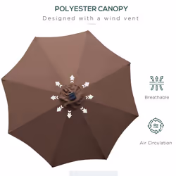 Outsunny Garden Parasol Outdoor Tilt Sun Umbrella LED Light Hand Crank Brown