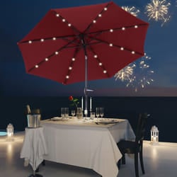 Outsunny Garden Parasol Outdoor Tilt Sun Umbrella LED Light Hand Crank Red