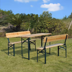 Outsunny 3PC Wooden Garden Picnic Set Patio Dining Table Bench Chair Party