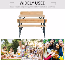 Outsunny 3PC Wooden Garden Picnic Set Patio Dining Table Bench Chair Party - Additional view 4