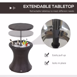 Outsunny Rattan Ice Bucket Activity Bar Cooler Table Brown Outdoor Patio