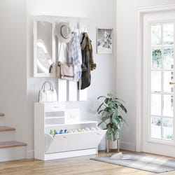 HOMCOM Entryway Organizer Shoe Storage Space Saving Mirror Chest Wardrobe Drawer