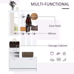 HOMCOM Entryway Organizer Shoe Storage Space Saving Mirror Chest Wardrobe Drawer