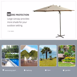 Outsunny 3(m) Cantilever Parasol 360 Rotation Roma Umbrella with Tilt Khaki
