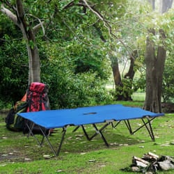 Outsunny Double Camping Folding Cot Outdoor Portable Sleeping Bed, Blue