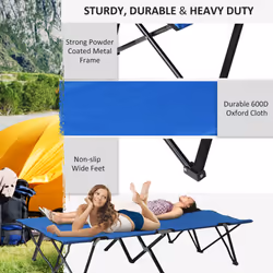 Outsunny Double Camping Folding Cot Outdoor Portable Sleeping Bed, Blue
