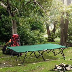 Outsunny Double Camping Folding Cot Outdoor Portable Sleeping Bed, Green
