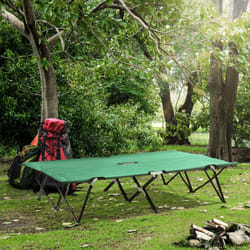 Outsunny Double Camping Folding Cot Outdoor Portable Sleeping Bed, Green