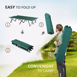 Outsunny Double Camping Folding Cot Outdoor Portable Sleeping Bed, Green