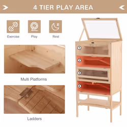 PawHut Hamster Cage Wooden Mouse Rodent Small Pet Animals Tall 5-Tier Play