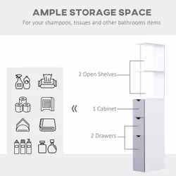 HOMCOM Bathroom Storage Cupboard Thin Cabinet Unit Shelf White - Additional view 11