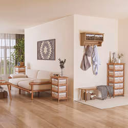HOMCOM Entryway Coat Rack Wall Mounted Shelf Hooks 2 Baskets Brown